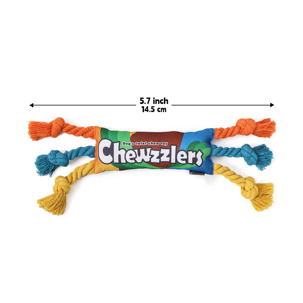 PuppHub Chewzzlers colorful rope toy with three knots for interactive dog play