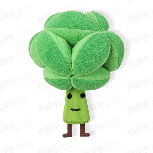 PuppHub interactive broccoli dog toy with cute face and soft fabric