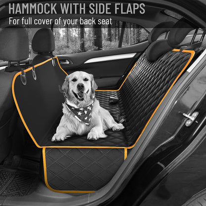 Hammock car seat cover with side flaps, ideal for pet-friendly travel in your vehicle.