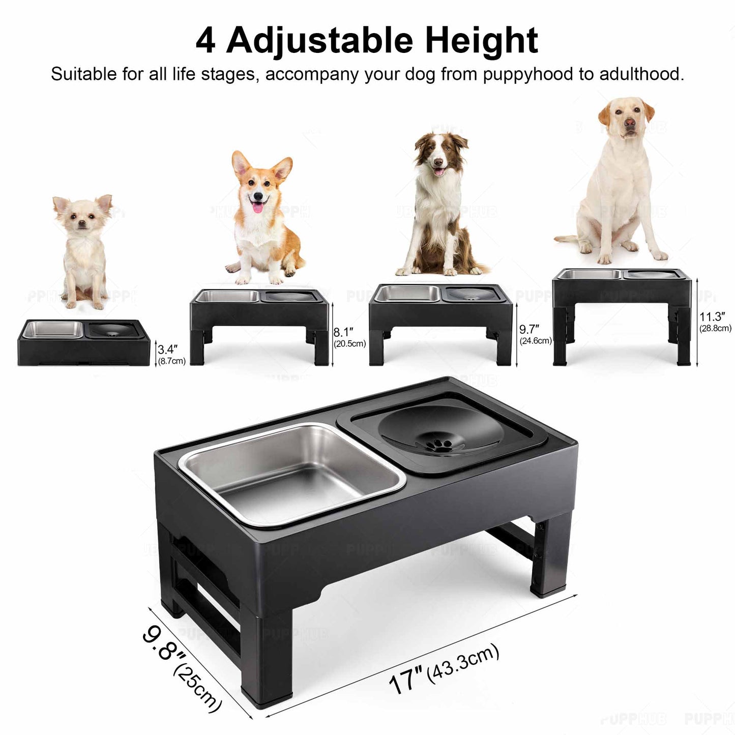 Zero Splash Ultimate™ pet bowl with adjustable height options for dogs.