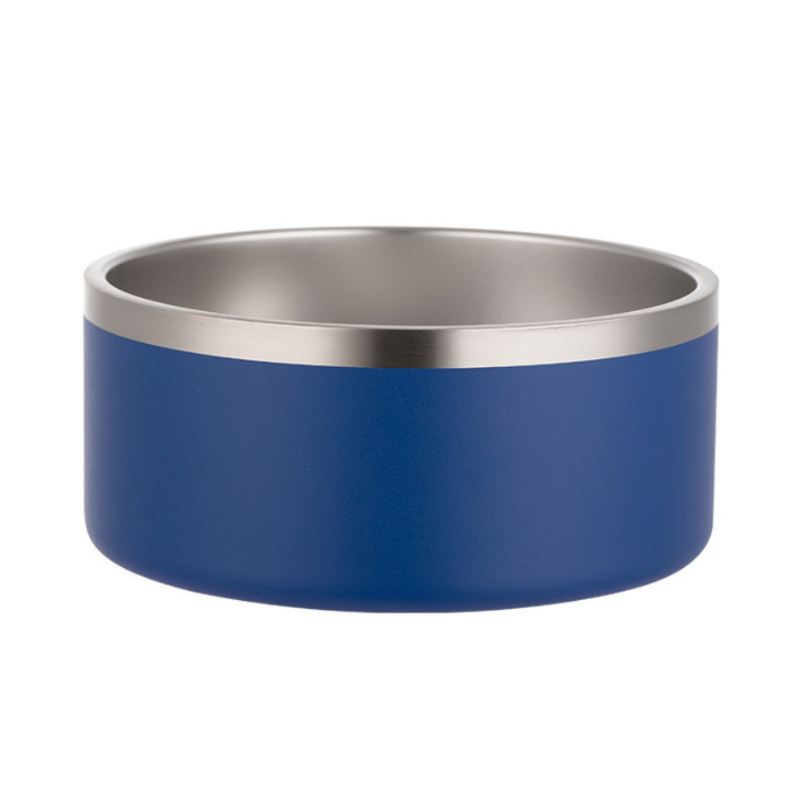 Navy blue PuppHub stainless steel anti-spill dog bowl with a non-slip base