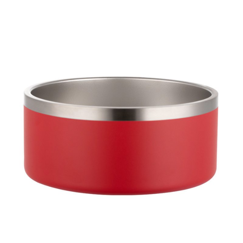 Red stainless steel dog bowl with a non-slip base by PuppHub