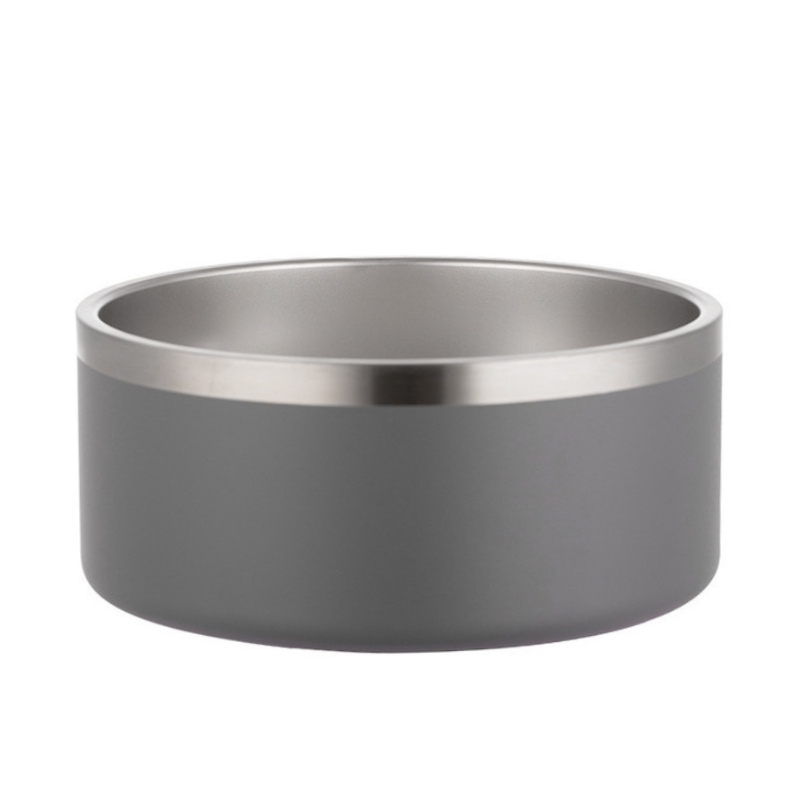 Gray PuppHub stainless steel dog bowl with a modern design and non-slip grip.