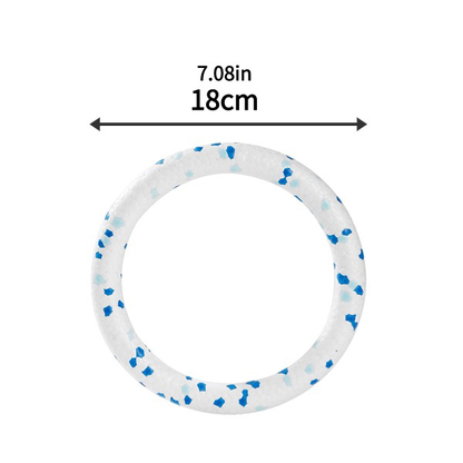 Blue and white dog play ring, 7.08 inches, designed for safe fetch games.