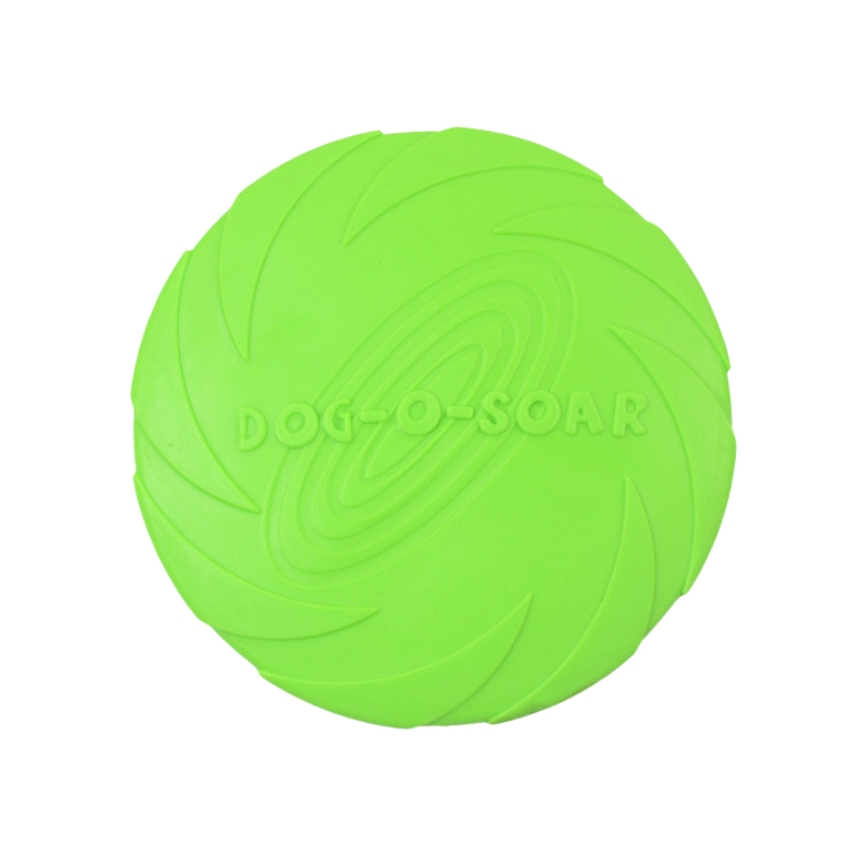 Bright green dog frisbee with a spiral design for outdoor play.