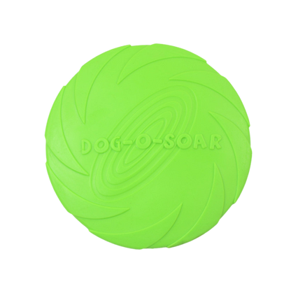 Bright green dog frisbee with a spiral design for outdoor play.