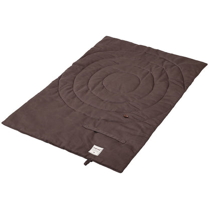 Brown waterproof foldable dog mat with a circular pattern for comfortable resting.