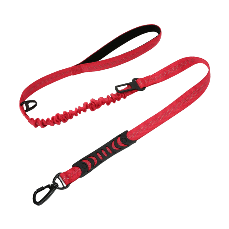 Red PuppHub Signature Leash with bungee cord and comfort grip handles