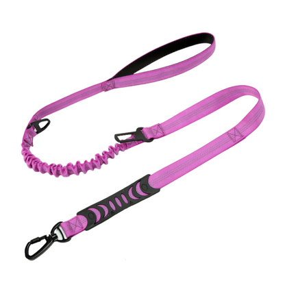 Bright pink PuppHub Signature Leash with shock-absorbing bungee cord and dual padded handles